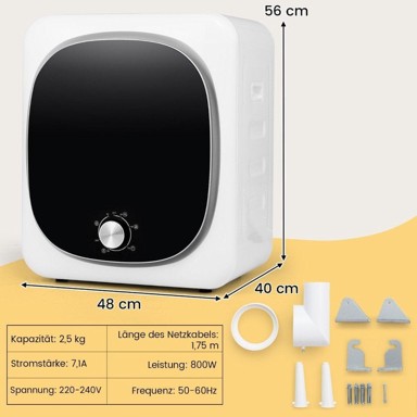 NORTHIX Mini ventilacijska sušilica rublja, 2,5 kg, 5 programa, do 69 °C, 800 W