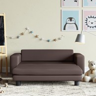Dječja sofa s tabureom od umjetne kože, smeđa, 100 x 50 x 30 cm