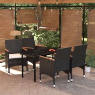 Vrtna garnitura, 5-dijelni set s jastucima, dužina stola 140 cm, crna