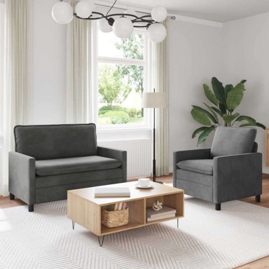 Set sofa, 2-dijelni, baršun, tamnosivi