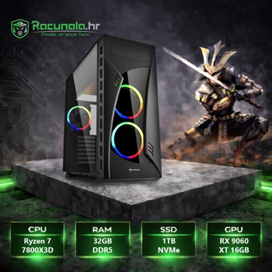 BAB Stolno računalo DAIMYO Gamer / AMD Ryzen 7 7800X3D, 32 GB DDR5, 1 TB NVMe SSD, AMD Radeon RX 9060 XT 16 GB, Windows 11 Pro, WiFi