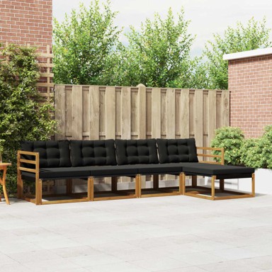 Set vanjskih sofa s jastukom 5 kom, prirodna i crna