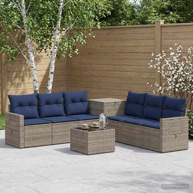 Set sofa 8 kom. poli ratan i čelik, sivi i tamnoplavi