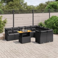 10-dijelni set vrtnih sofa s jastucima crni od poliratana