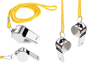 Trenerska zviždaljka s loptom, metalna, žuta, 40 cm