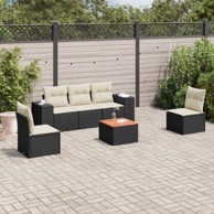 6-dijelni set vrtnih sofa s jastucima crni od poliratana