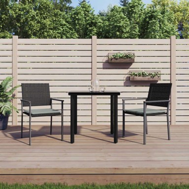 3-dijelni vrtni blagovaonski set s jastucima, poli-ratan i čelik, dužina stola 80 cm, crni