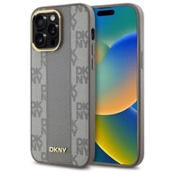 DKNY Leather Checkered Mono Pattern MagSafe maskica za iPhone 14 Pro Max, bež