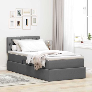 Krevet s prostorom za pohranu s LED rasvjetom 90x190 cm, tamno siva