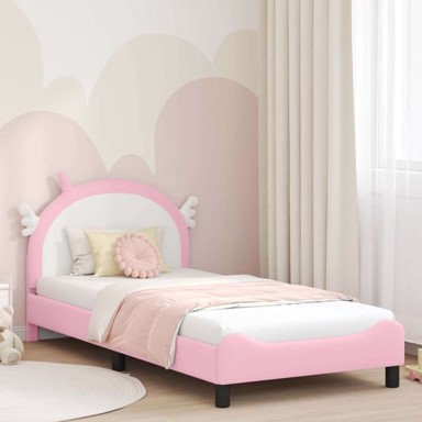 Krevet za djecu s uzglavljem 90x190 cm, PU, ružičasti