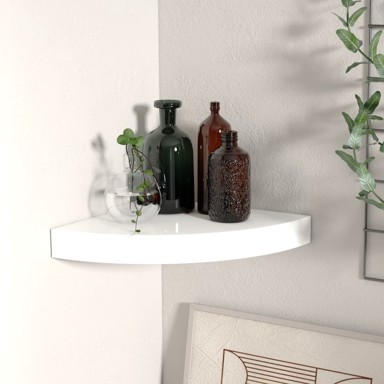 Plutajuća kutna polica, visoki sjaj bijela 25 x 25 x 3,8 cm MDF