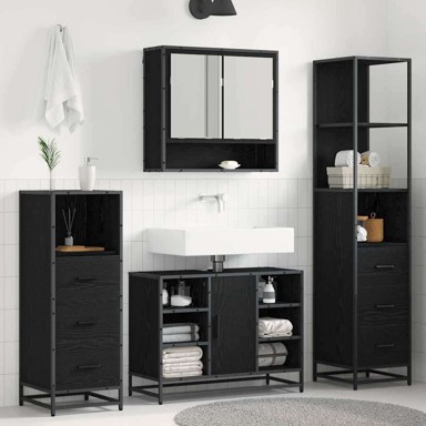 Set namještaja za kupaonicu, 4 kom, 80 x 33 x 60 cm, crni hrast