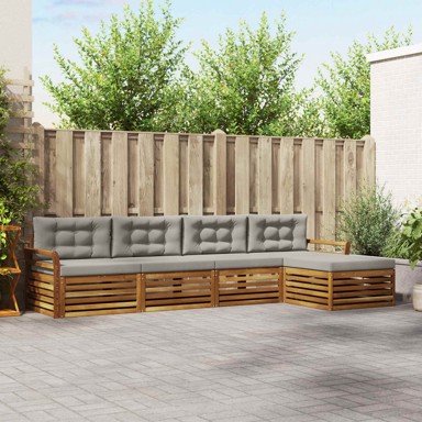 Set vanjskih sofa, 5 kom, s jastucima, prirodna i svijetlo siva