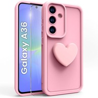 Silikonska maskica za Samsung Galaxy A36 5G, silikonsko srce, roza + kaljeno staklo 9H