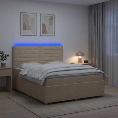 LED okvir za krevet s madracem 160 x 200 cm, tkanina, krem