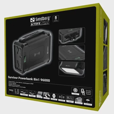 SANDBERG Powerbank prijenosni punjač Survivor, 96000mAh, bežični, crni