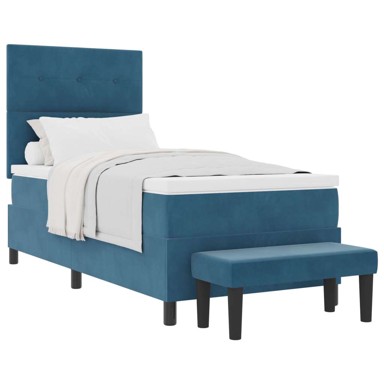 Box Spring krevet s madracem, tamnoplavi, 90x200 cm, baršun