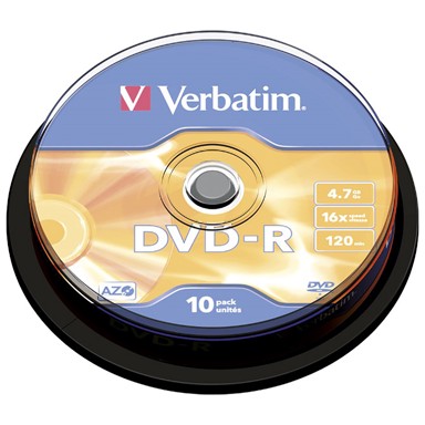 VERBATIM Medij za snimanje DVD-R 4,7/120 16x SPINDL mat srebrna PK10 43523