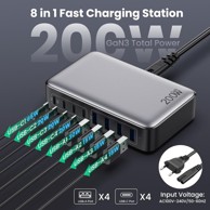 FEOB USB-C punjač, 200 W, 8 portova, GaN III