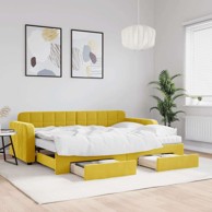 Krevet na razvlačenje s ladicama, žuti 80 x 200 cm, baršun