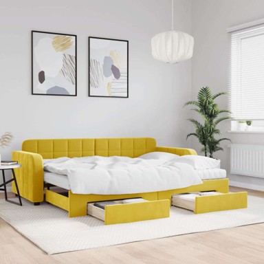 Krevet na razvlačenje s ladicama, žuti 80 x 200 cm, baršun