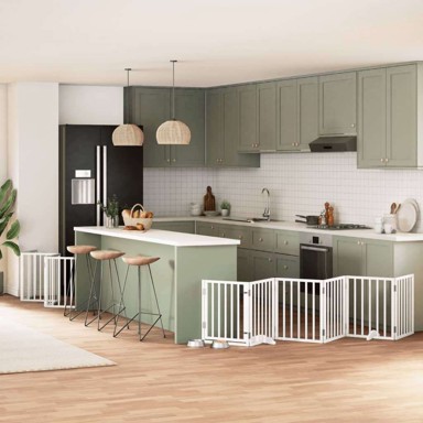 Vrata za pse s vratašcima 15 panela sklopiva 750 cm drvo topole 50 x 60 x 2 cm, bijela