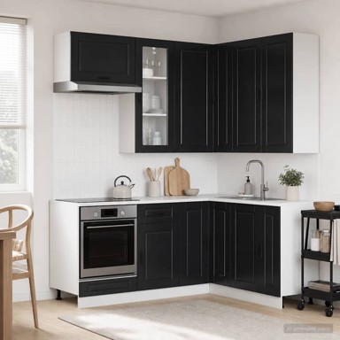 Kuhinjska jedinica Porto, 8 kom, konstruirano drvo, crna