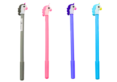 Kuglična olovka, jednorog, crni poklopac, refill mix siva ljubičasta 0.5mm