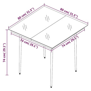 Vrtna garnitura, 5-dijelni set crni, dužina stola 80 cm, crna