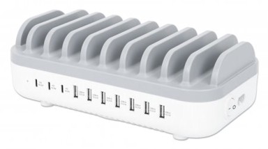 MANHATTAN Punionica Charging Station 10-portna (3×USB-C PD do 18W + 7×USB-A do 12W), bijela/siva