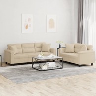 Set sofa, 2-dijelni, mikrovlakna s jastucima, krem