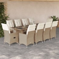 11-dijelni vrtni bistro set, od poliratana, s jastucima, bež