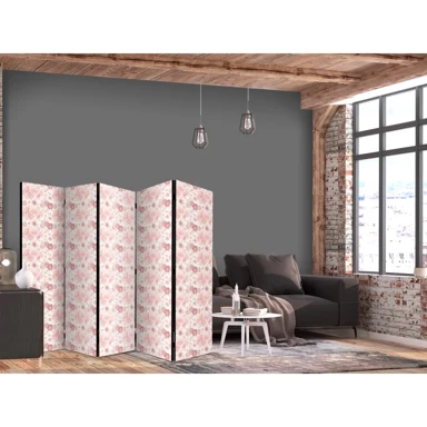 Paravan Ružičasto cvjetanje, Cvijeće toplih boja na bijeloj pozadini, 225 x 172 cm