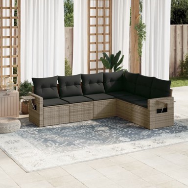 6-dijelni set vrtnih sofa od poliratana s jastucima sivi