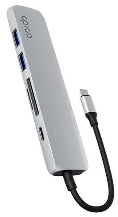 EPICO Priključna stanica 6-u-1, HDMI 8K, USB-C, 100 W, srebrna