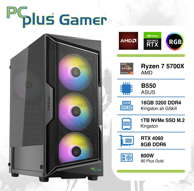 PCPLUS Gaming Stolno računalo R7 5700X / 16GB, 1TB SSD, NVIDIA GeForce RTX 4060, Free DOS