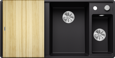 BLANCO Sudoper Axia III 6 S-F InFino, Silgranit, bazen desno, daska drvo, crna