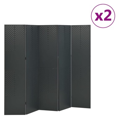 Sobne pregrade s 5 panela, 2 kom, 200 x 180 cm, čelične, antracit