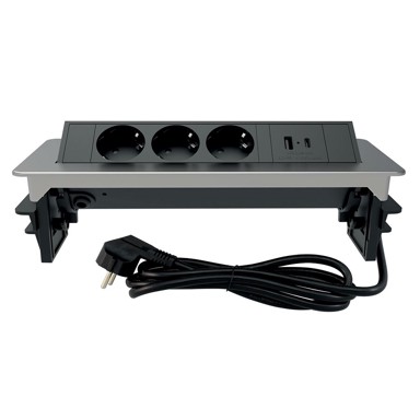 COMMEL Ugradbena utičnica PopUp 235-101, nikal, 2m, 3680W/16A, 2xUSB A+C 5V/3,1A