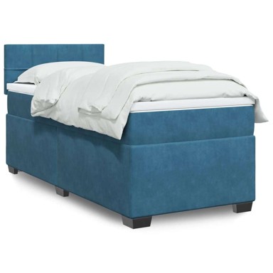 Box Spring krevet s madracem, tamnoplavi, 80 x 200 cm, baršun, blok s kvadratima