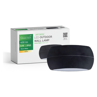 GREEN TECH LED fasadna zidna svjetiljka Boston 6 W 3000 K IP65, crna