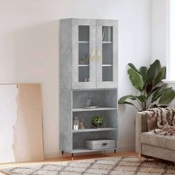 Visoka komoda siva betona 69 5x34x180 cm od konstruiranog drva s policama