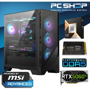 MSI Stolno računalo MagazinRS Gamer Powered by MSI / AMD Ryzen 7 8700F, 16 GB DDR5, 1 TB SSD, FreeDOS