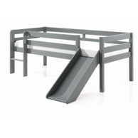 VIPACK Sivi dječji podignuti krevet s toboganom Pino, 90 x 200 cm