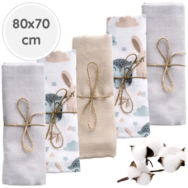 BABYU Pelene od muslina, hipoalergene, mekane, 80x70 cm, 5 kom