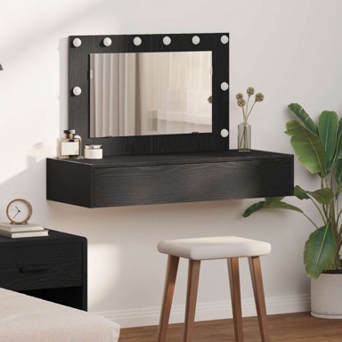 Stol zidni toaletni s LED svjetlima crni hrast, crni