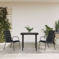 3 dijelni vrtni blagovaonski set crni od čelika i tekstilena, dužina stola 80 cm 2