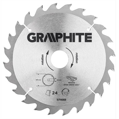 GRAPHITE Widia list kružne pile, 190 x 30 mm, 24 zuba