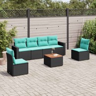 Vrtna garnitura set sofa, 7-dijelna, poliratan s jastucima, crna