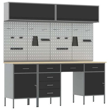 Set radnih ormarića s ladicama i pohranom (set 10 kom), 200 x 55 x 200 cm, crna